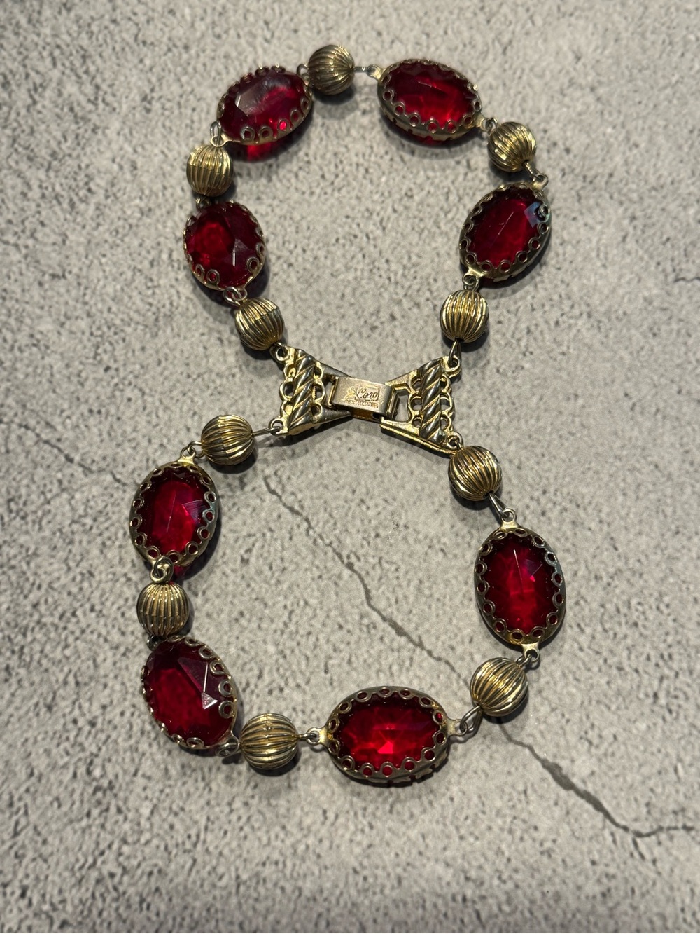Coro Vintage Red Lucite Beaded Gold-tone Bracelet